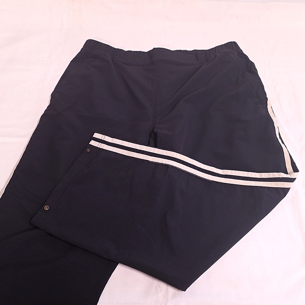 Y2K Adidas Track Pants Women Large Black White Side Stripe Snap Hem Sporty